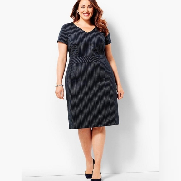 Talbots Dresses & Skirts - Talbots V Neck Navy Pinstriped Dress